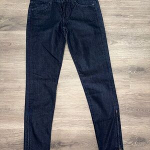7 For All Mankind Dark Indigo Skinny Jeans with zipper at ankle
